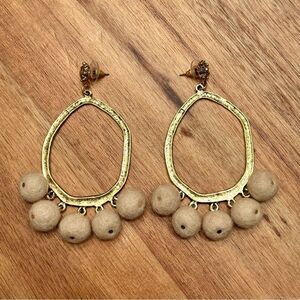 Yochi | Pom Pom Hoop Earrings | 3.5” Length